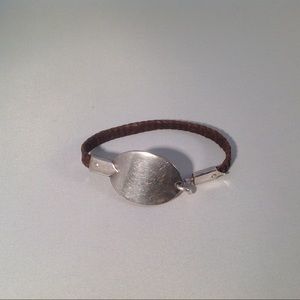 Bottega Veneta 800 Silver and Leather Bracelet